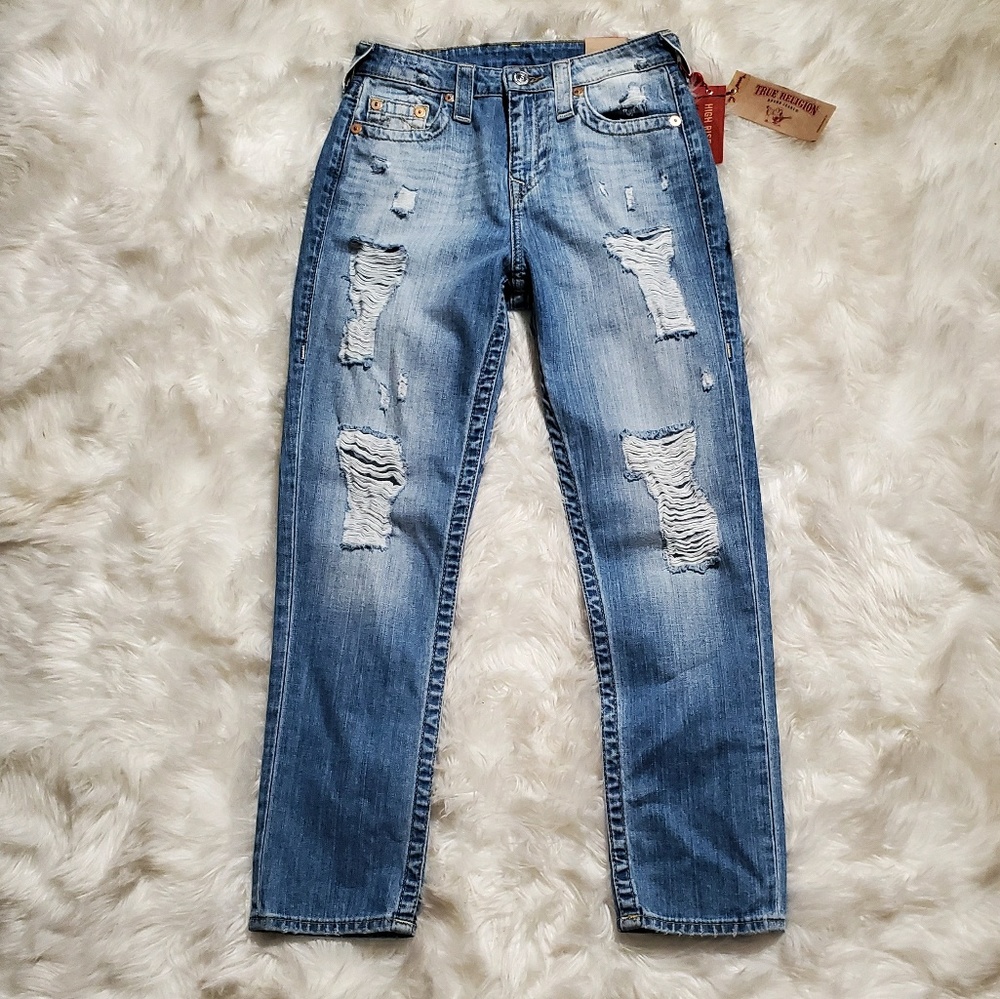 NWT True Religion Boyfriend Distressed Jeans